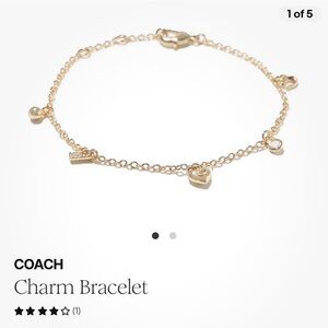 Coach Gold Tone Charm Bracelet NWT W/ Dust Bag Puffy Heart C CZ 7.5 Inches